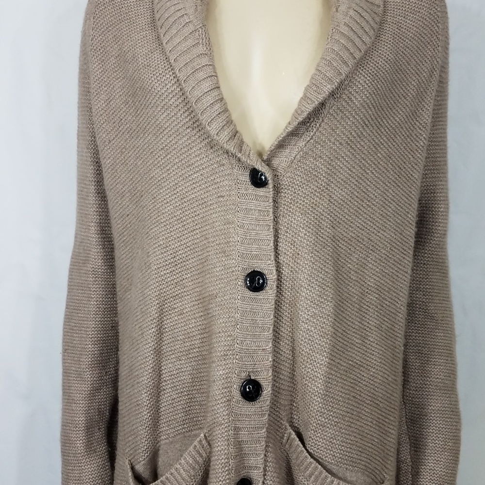 Lacoste beige tan wool blend button up tunic cardigan w/ pockets ladies size 38